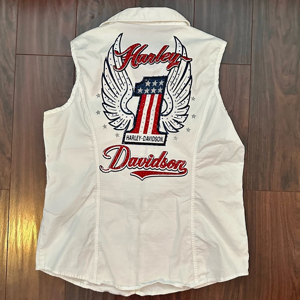Harley Patriotic Rhinestone Bling Zip Up Wings #1 Large